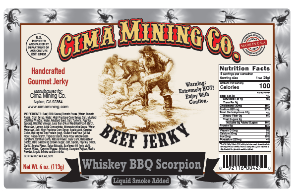 Beef Jerky: Whiskey BBQ Scorpion 4 oz.