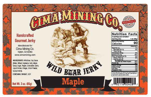 Wild Boar Jerky: Maple 3 oz.