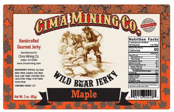 Wild Boar Jerky: Maple 3 oz.